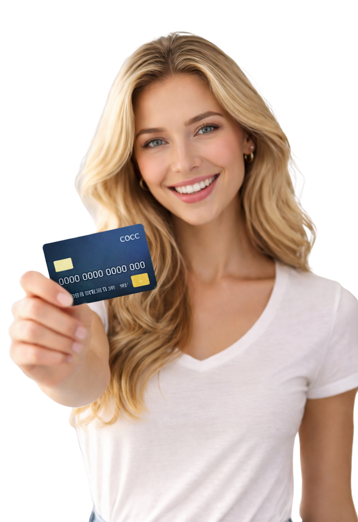 Happy user with credit card